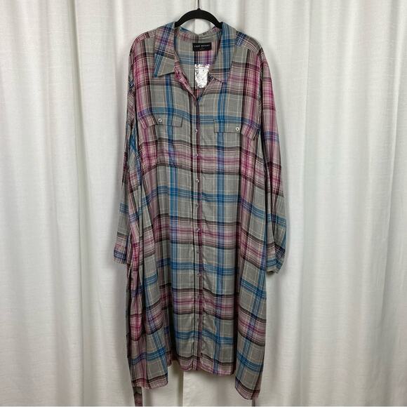 Lane Bryant Gray Pink&Blue Plaid Button Front Shirt Dress Sz.28W NWT - Picture 5 of 16
